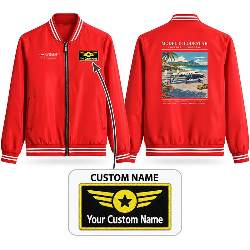 Model 18 Lodestar Stylish Jackets - Baseball Collar - Poster + Name - Red