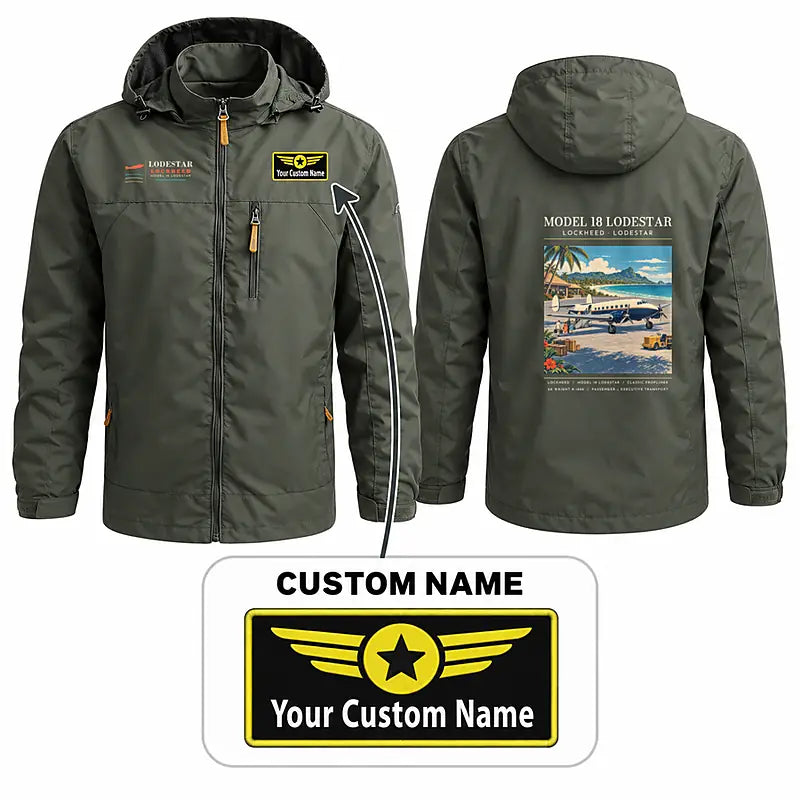 Model 18 Lodestar Stylish Jackets - Hooded Windbreaker - Poster + Name - Olive Green