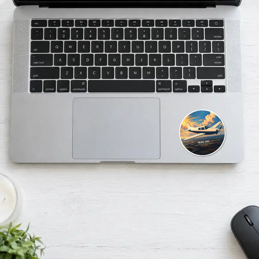 Mooney M20J 201 - 3D + Name - Circle Sticker - Laptop