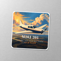 Thumbnail for Mooney M20J 201 - 3D + Name - Square Sticker - Close-up