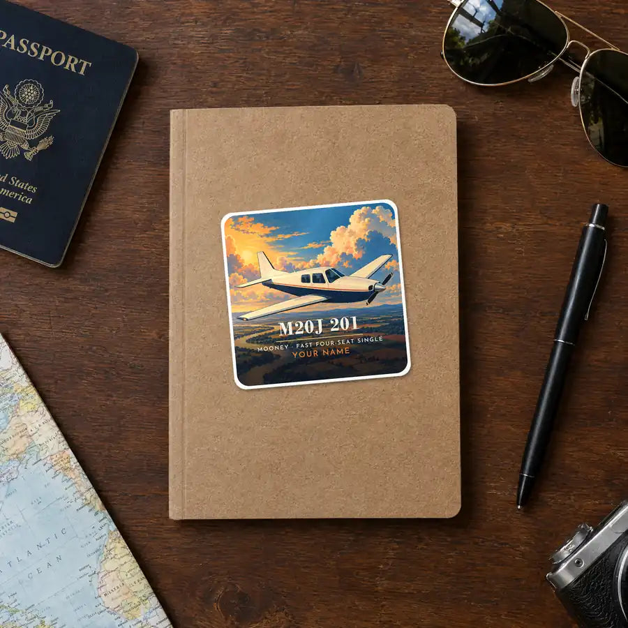 Mooney M20J 201 - 3D + Name - Square Sticker - Notebook