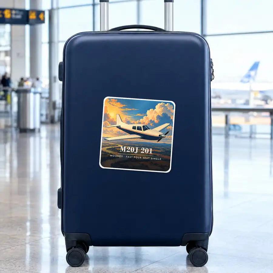 Mooney M20J 201 - 3D - Square Sticker - Suitcase