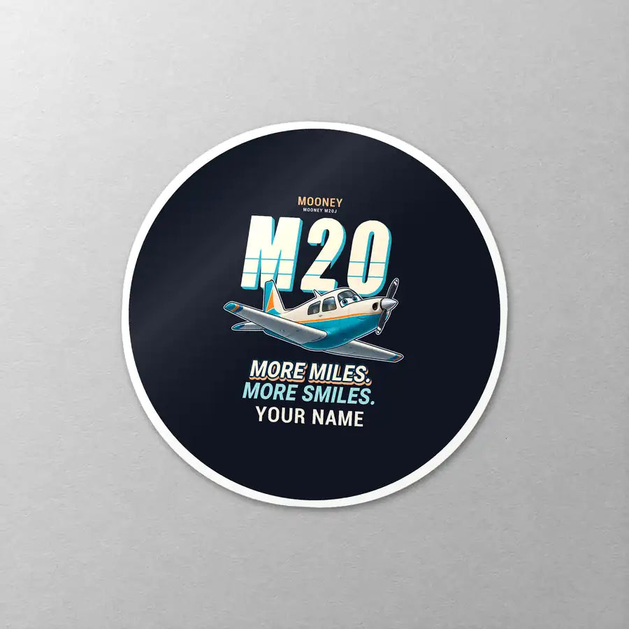 Mooney M20J 201 - Cartoon + Name - Circle Sticker - Close-up