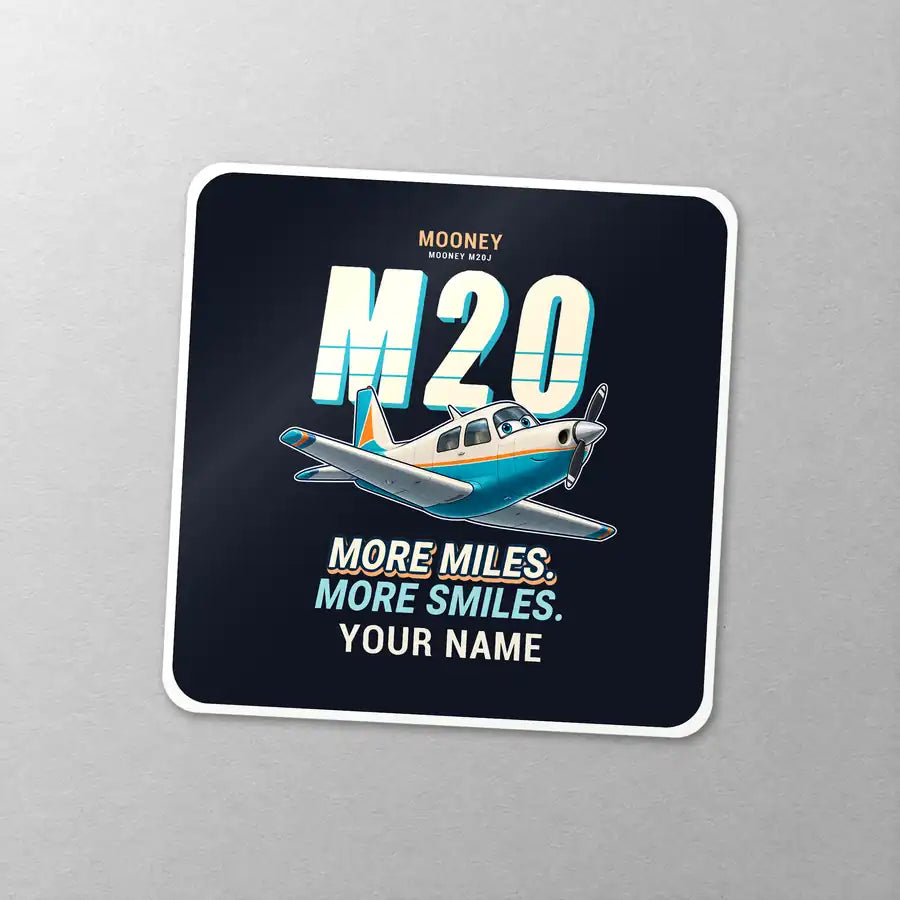 Mooney M20J 201 - Cartoon + Name - Square Sticker - Close-up
