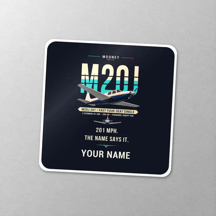 Mooney M20J 201 - Original + Name - Square Sticker - Close-up