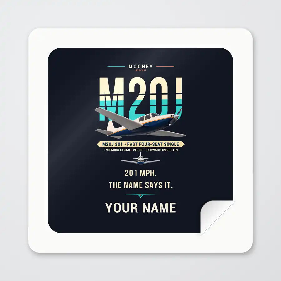 Mooney M20J 201 - Original + Name - Square Sticker - Peel