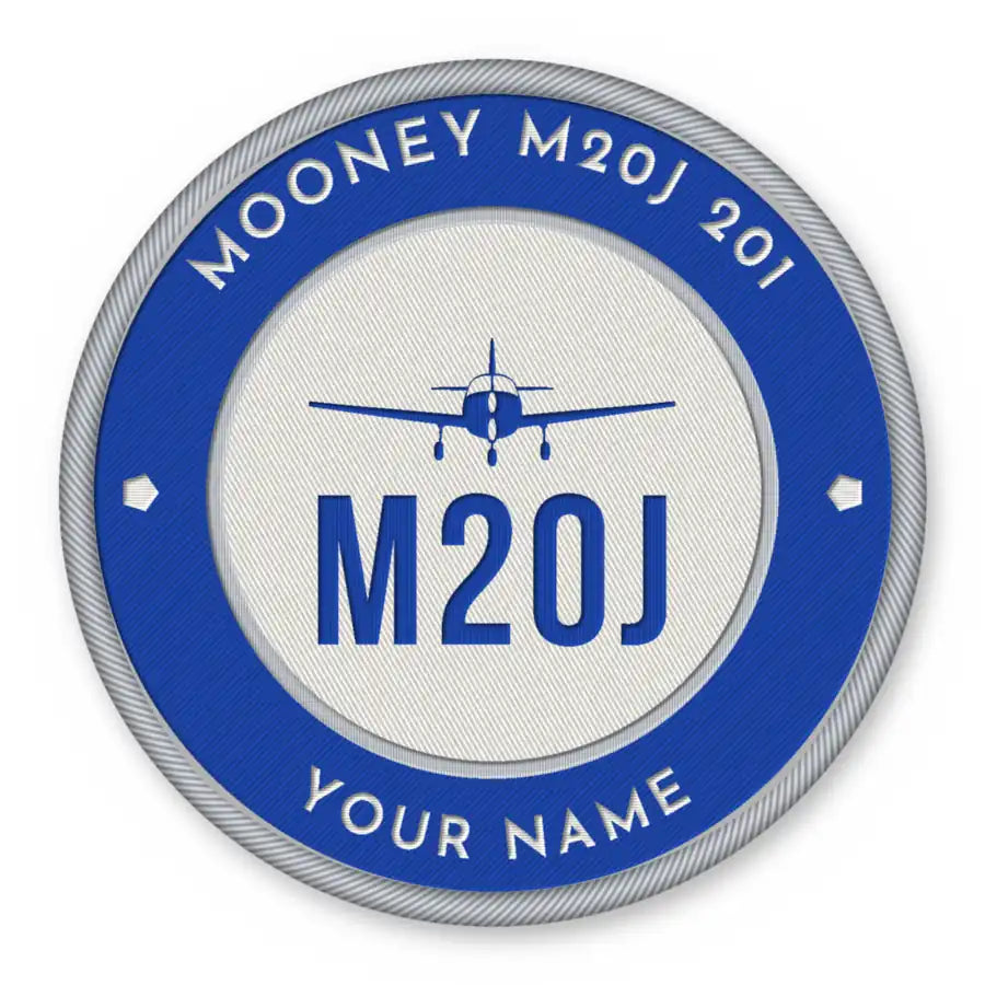 Mooney M20J 201 Patches - Circle + Name - Royal White