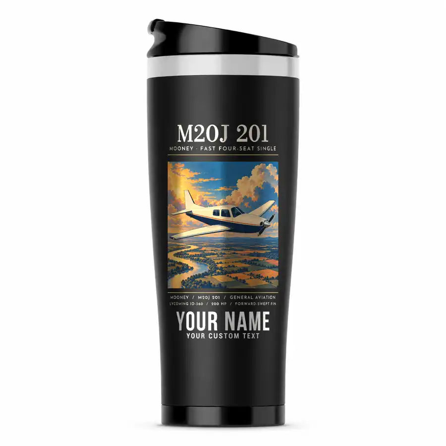 Mooney M20J 201 - Poster + Name - Stainless Steel (No Holder) - Black