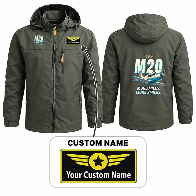 Mooney M20J 201 Stylish Jackets - Hooded Windbreaker - Cartoon + Name - Olive Green