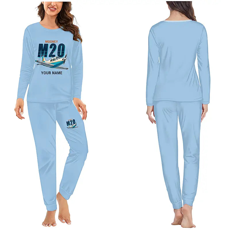 Mooney M20J 201 - Women Pajamas - Cartoon Chest + Name - Light Blue