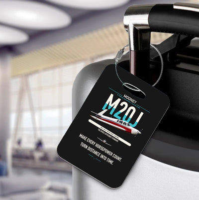 Mooney M20J 201 design on black acrylic luggage tags, double-side print