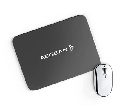 Aegean Airlines design on black rectangle mouse pad