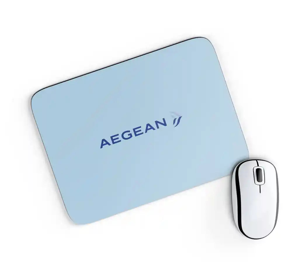Aegean Airlines design on light blue rectangle mouse pad