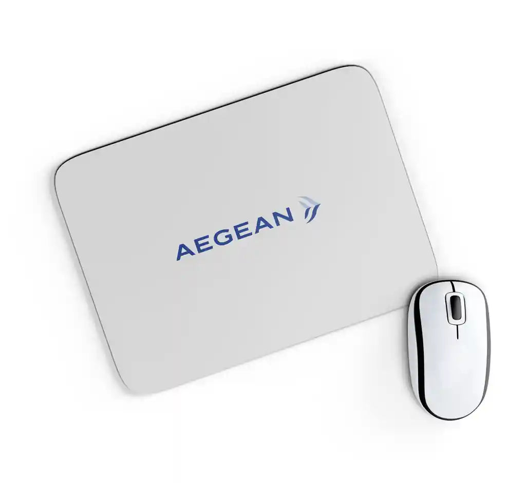 Aegean Airlines design on light gray rectangle mouse pad