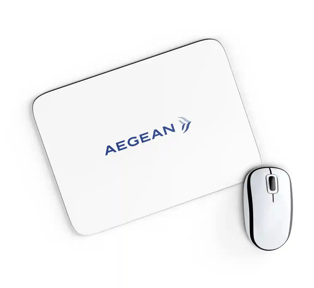 Aegean Airlines design on white rectangle mouse pad
