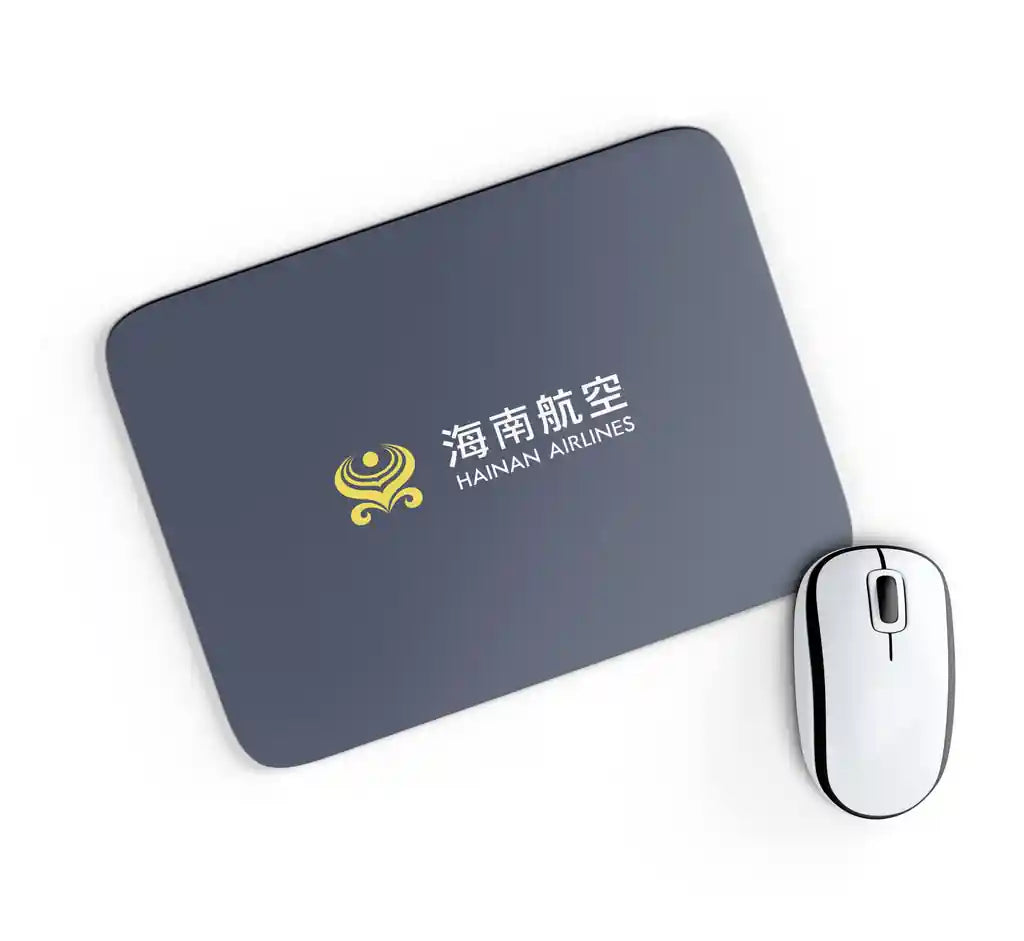 Hainan Airlines design on navy blue rectangle mouse pad