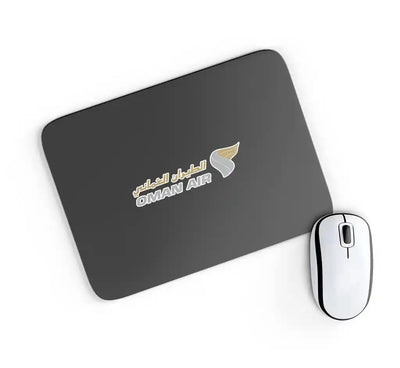 Oman Airlines design on black rectangle mouse pad