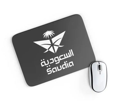 Saudi Arabian Airlines design on black rectangle mouse pad