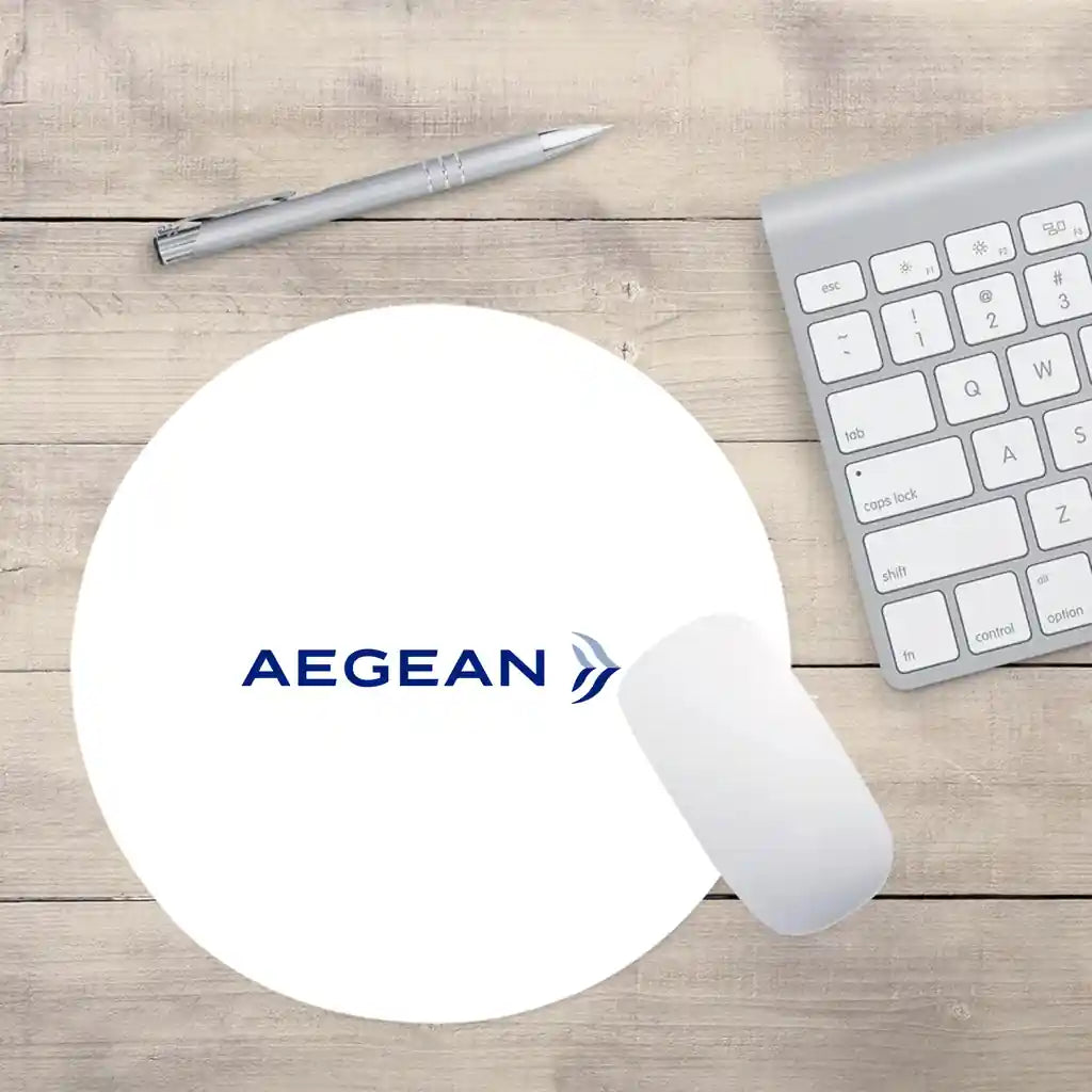 Aegean Airlines design on white round mouse pad