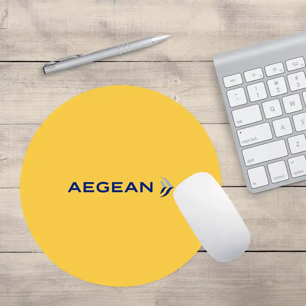 Aegean Airlines design on yellow round mouse pad