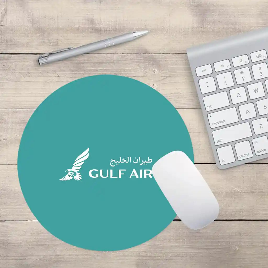 Gulf Air design on turquoise round mouse pad