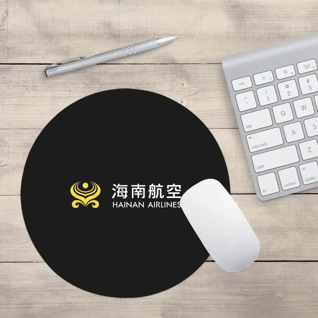 Hainan Airlines design on black round mouse pad
