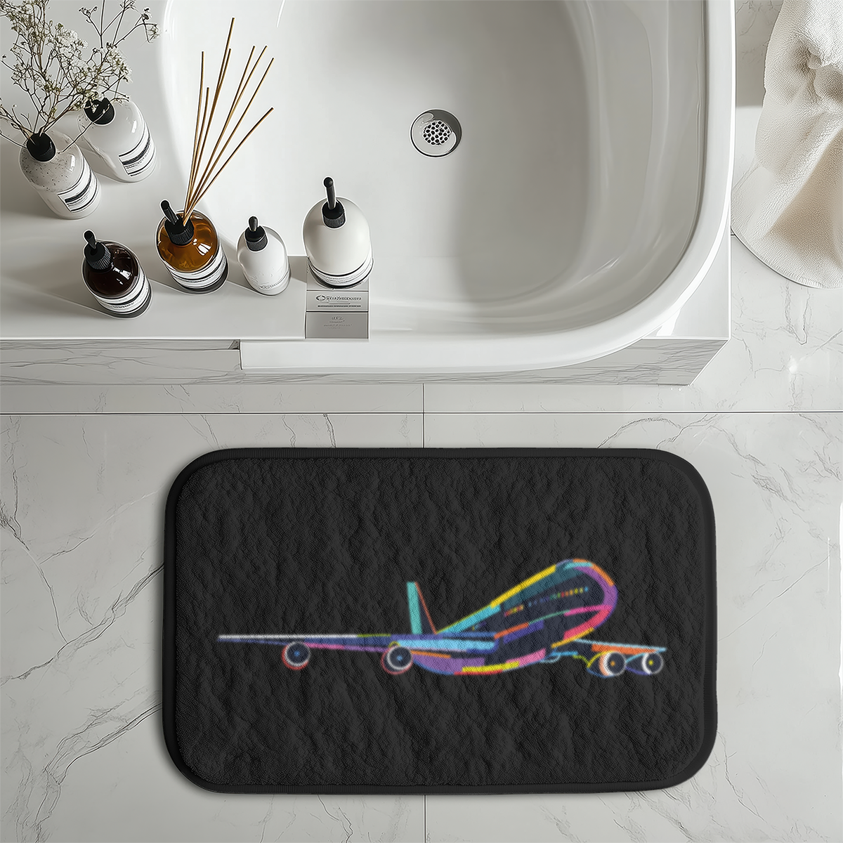 Multicolor Airplane Designed Bath Mats