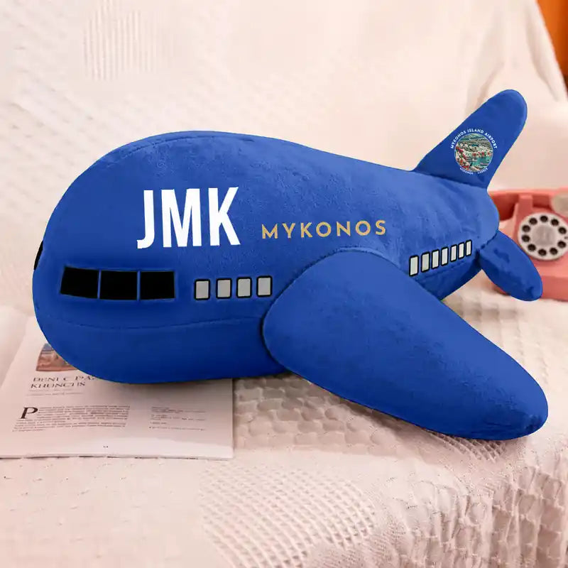 Mykonos Island Airport (JMK) - Airplane Pillows - Royal Blue