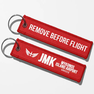 Mykonos Island Airport (JMK) Aviator Key Chains - Red - Remove Before Flight