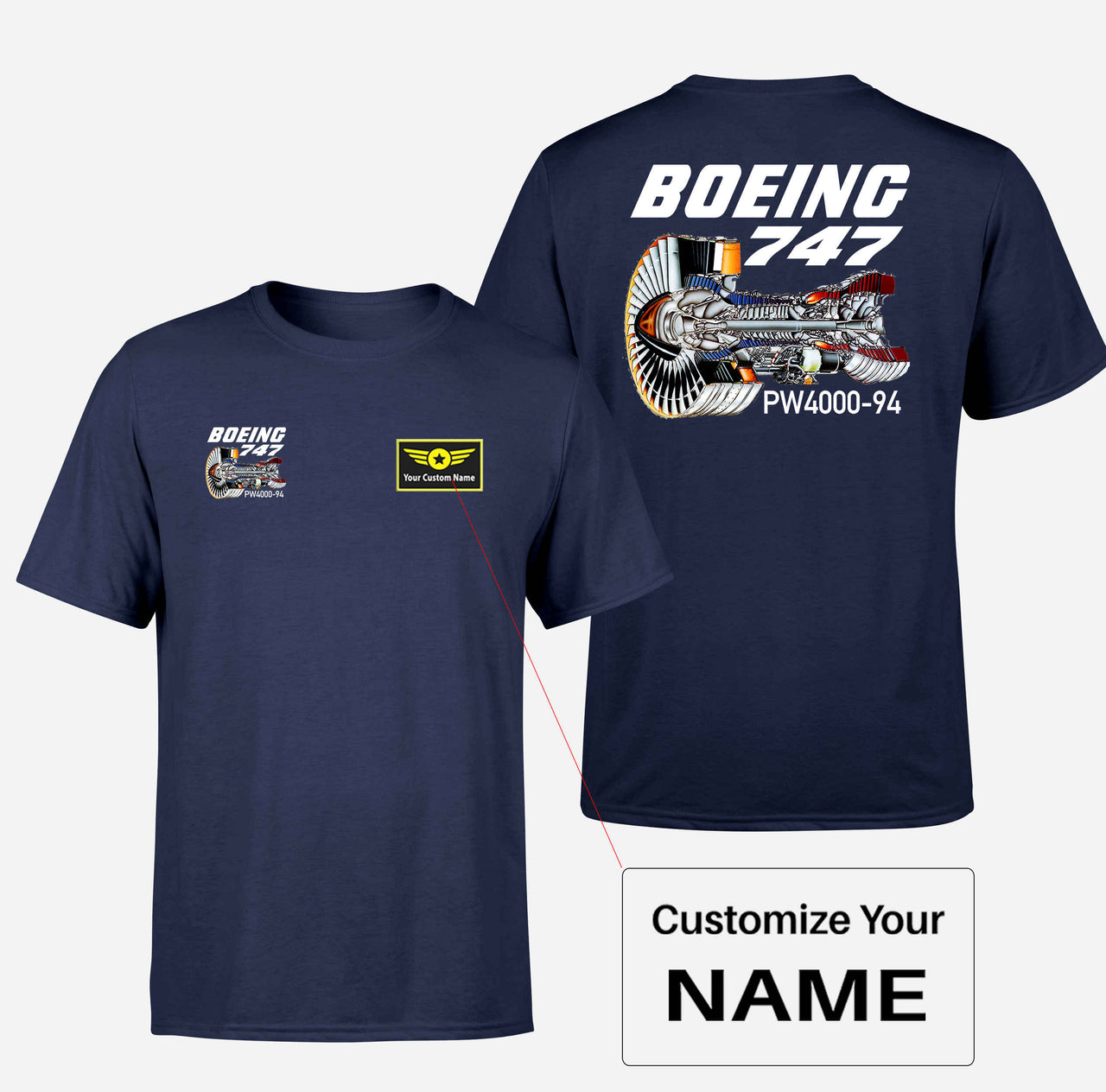 Boeing 747 & PW4000-94 Engine Designed Double-Side T-Shirts