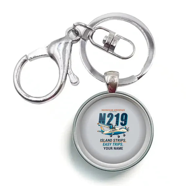N219 Nurtanio - Cartoon + Name - Circle Key Chain - Light Gray