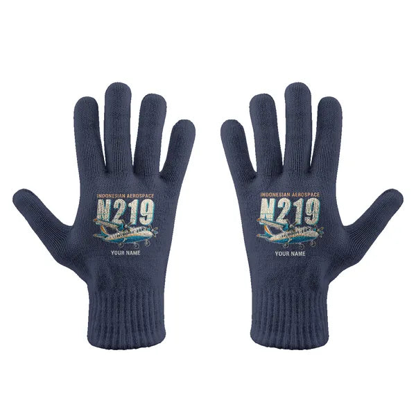 N219 Nurtanio - Gloves - Full - Cartoon + Name - Navy Blue