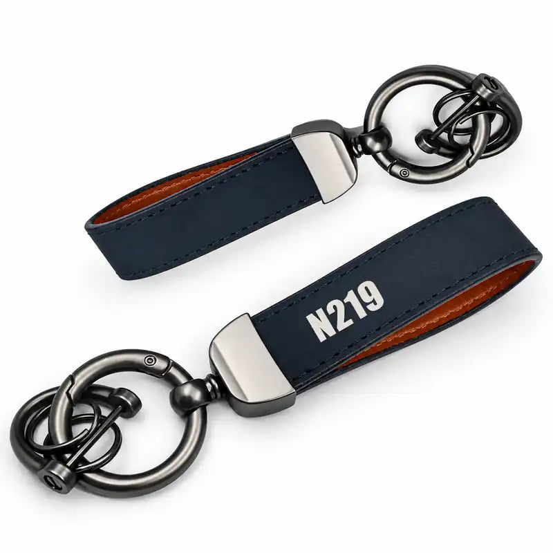 N219 Nurtanio - Leather Key Chain - Horseshoe Buckle - Tag - Navy Blue