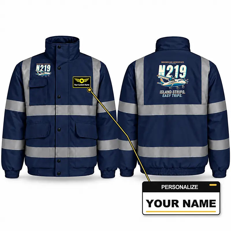 N219 Nurtanio Reflective Winter Jackets - Cartoon + Name - Navy Blue