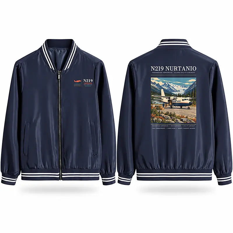 N219 Nurtanio Stylish Jackets - Baseball Collar - Poster - Navy Blue