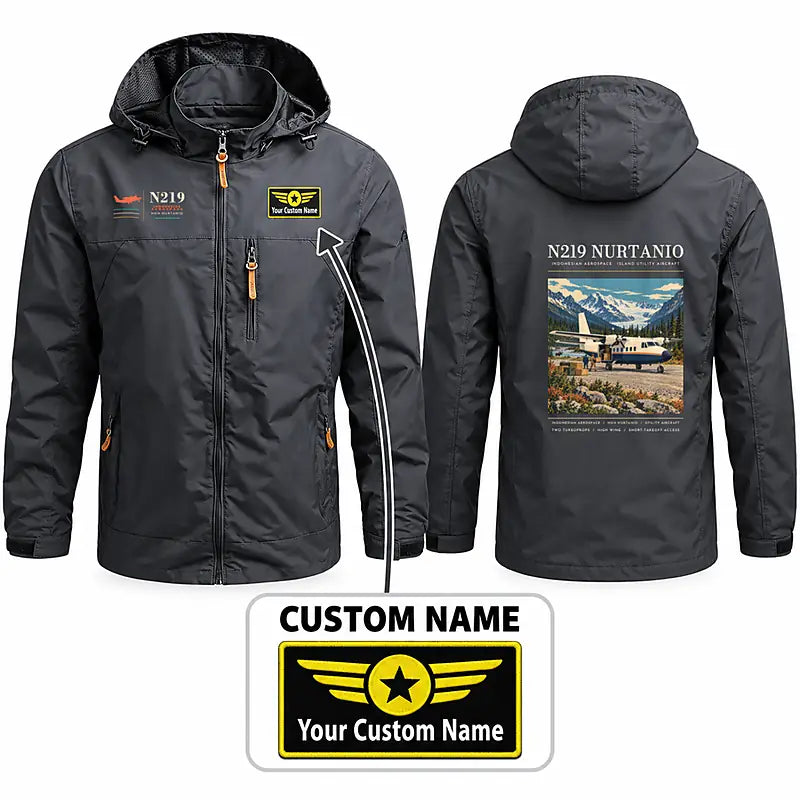 N219 Nurtanio Stylish Jackets - Hooded Windbreaker - Poster + Name - Charcoal