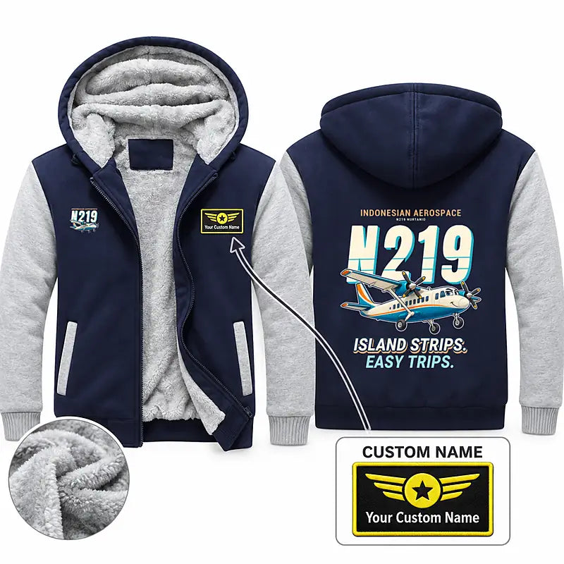 N219 Nurtanio Zipped Sweatshirts - Cartoon + Name - Navy & Gray