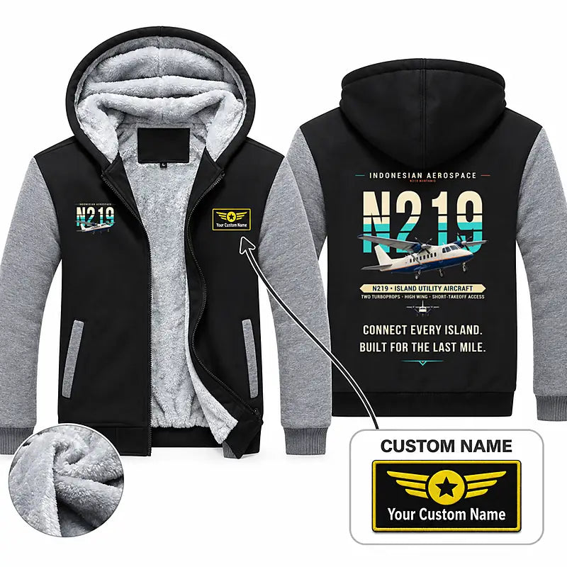 N219 Nurtanio Zipped Sweatshirts - Original + Name - Black & Gray