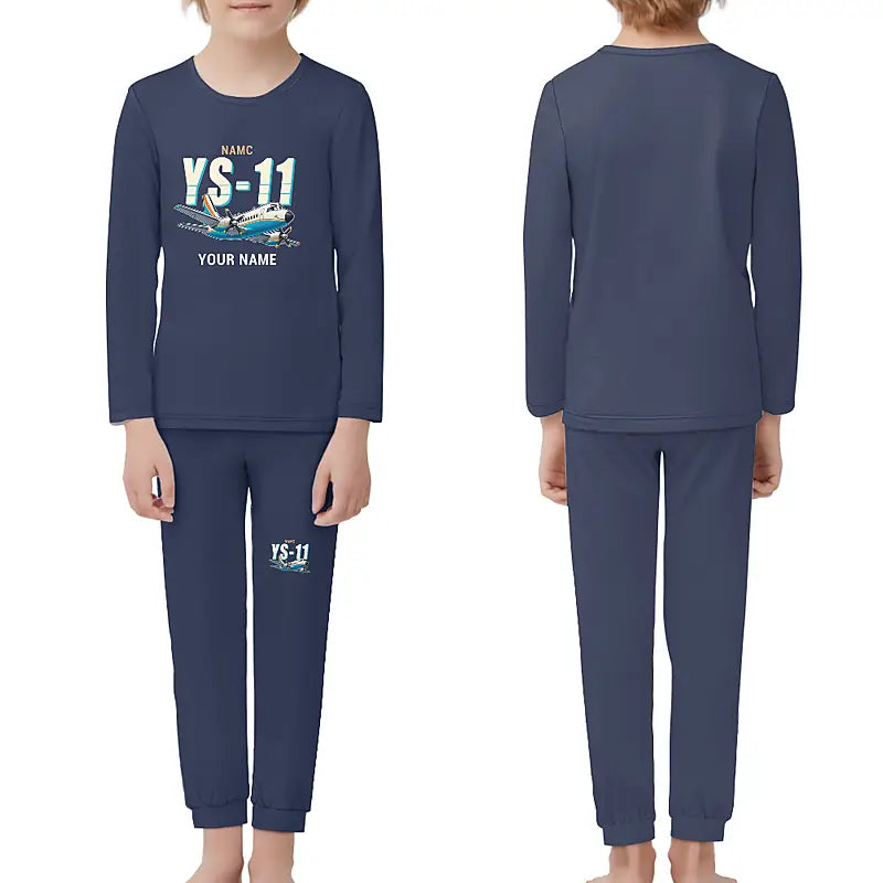 NAMC YS-11A - Children Pajamas - Cartoon Chest + Name - Navy Blue