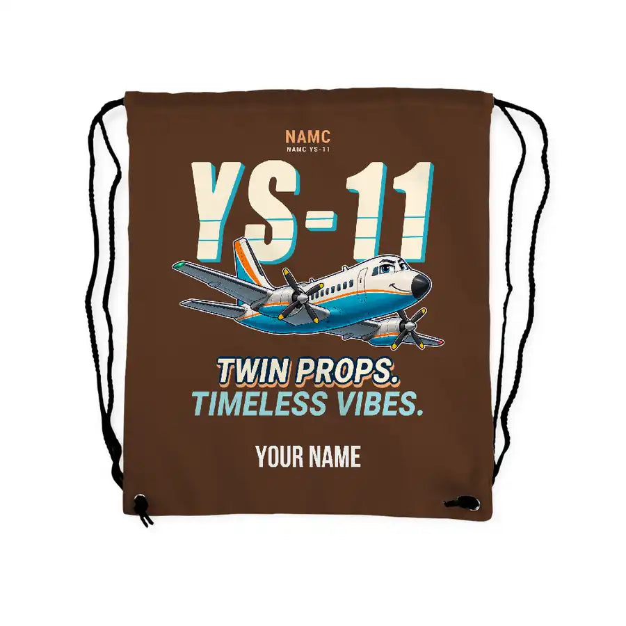 NAMC YS-11A - Drawstring Bag - Cartoon + Name - Brown