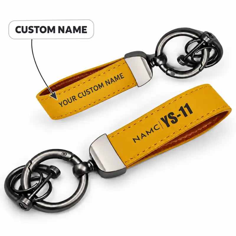 NAMC YS-11A - Leather Key Chain - Horseshoe Buckle - Tag - Yellow + Name