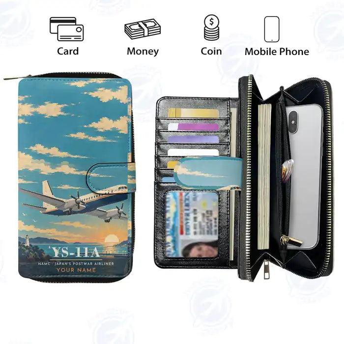 NAMC YS-11A Leather Wallets - Zip Long Wallet - 3D + Name