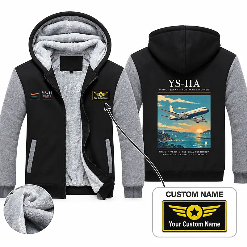 NAMC YS-11A Zipped Sweatshirts - Poster + Name - Black & Gray