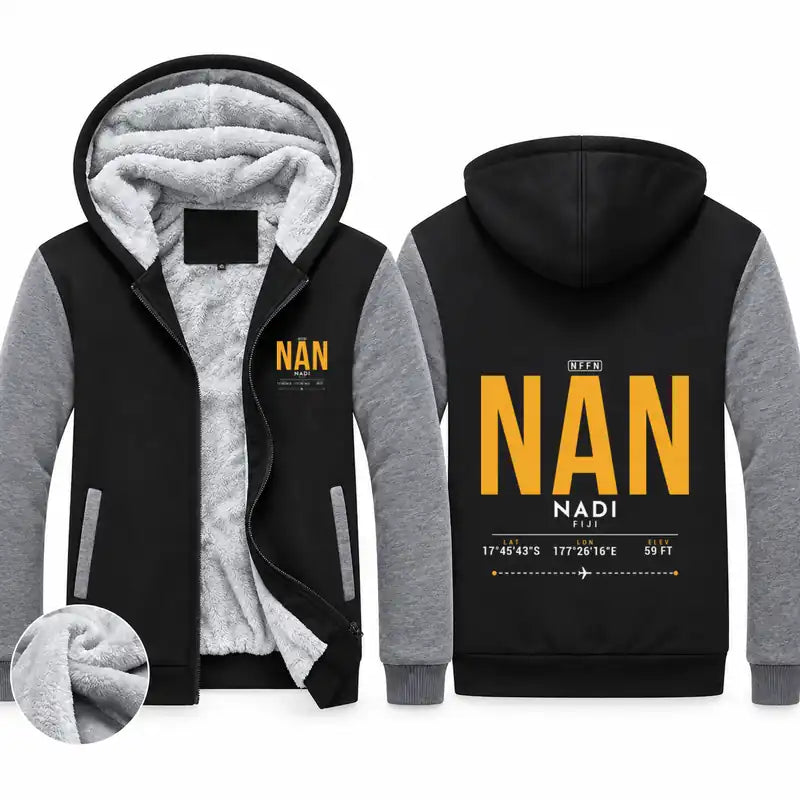 Nadi International Airport (NAN) Zipped Sweatshirts - Tag - Black & Gray