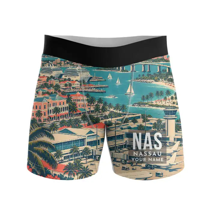 Lynden Pindling International Airport Nassau (NAS) Men Boxers - Scene + Name