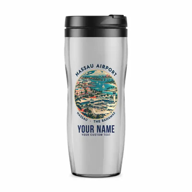 Lynden Pindling International Airport Nassau (NAS) Travel Mugs - Badge + Name - Plastic (No Holder) - Light Gray