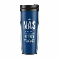 Thumbnail for Lynden Pindling International Airport Nassau (NAS) Travel Mugs - ID Tag + Name - Plastic (No Holder) - Blue