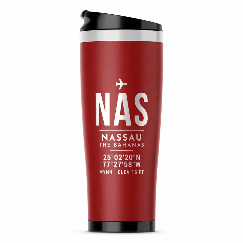 Lynden Pindling International Airport Nassau (NAS) Travel Mugs - ID Tag - Stainless Steel (No Holder) - Red