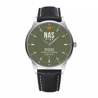 Thumbnail for Lynden Pindling International Airport Nassau (NAS) Aviator Watches - Classic - Green Army - Leather Strap - Black Leather Strap