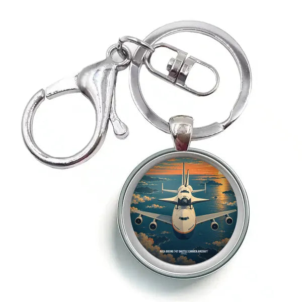 NASA Boeing 747 Shuttle Carrier Aircraft - 3D + Name - Circle Key Chain - Full Print